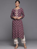 voilet bandhani printed kurta with embroidred yoke