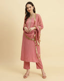 Varanga Women Mauve Straight Kurta With Tonal Ottom & Dupatta