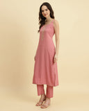 Varanga Women Mauve Straight Kurta With Tonal Ottom & Dupatta