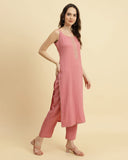 Varanga Women Mauve Straight Kurta With Tonal Ottom & Dupatta