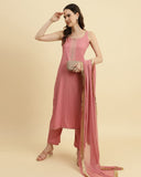 Varanga Women Mauve Straight Kurta With Tonal Ottom & Dupatta