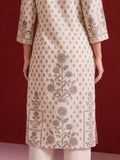 Womens Off-White & Taupe Floral Block Print Kurta Set