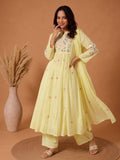 Yellow Embroidered Muslin Kurta Set With Dupatta .