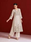 Womens Off-White & Taupe Floral Block Print Kurta Set
