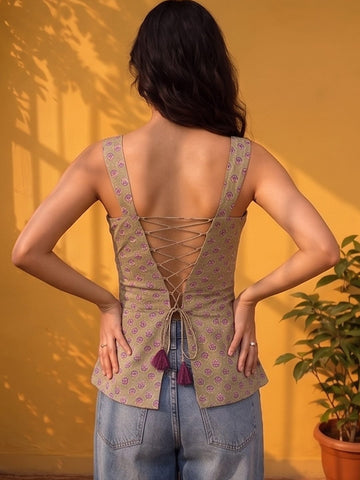 A Chic Sage Green Block-Print Tank Top