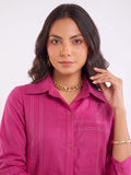 Pink Shirt-Style Kurta Elevated With Chic Contrast Stitch Detailing.
