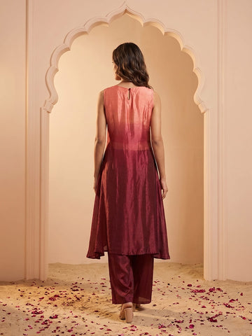 Embroidered Ombré Kurta with Wide-Leg Palazzos