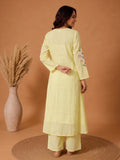 Yellow Embroidered Muslin Kurta Set With Dupatta .