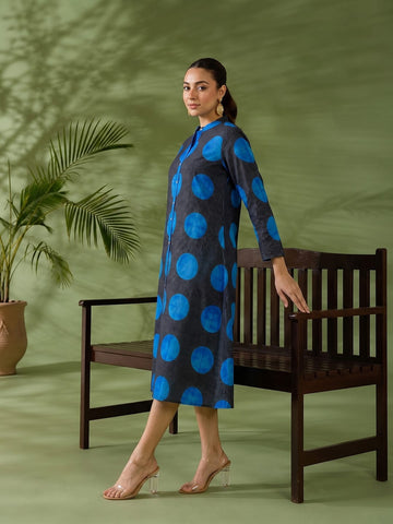 Indigo Polka Silk Women'S Long Dress