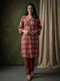 Varanga Women Printed Kurta With Lace Details On Neck And Cuff Paired With Solid Trousers