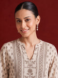 Womens Off-White & Taupe Floral Block Print Kurta Set