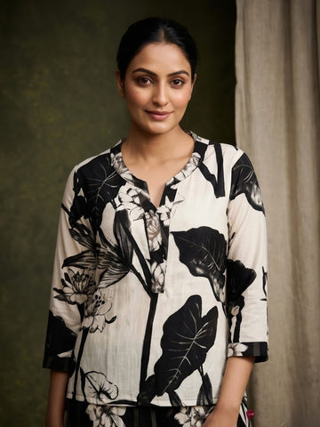 Floral Printed Apple Hem Kurta With Trouser