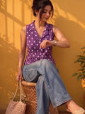 A Chic Sleeveless Printed Top With A Collared V-Neck Design, Perfect For Effortless Casual And Summer Styling.