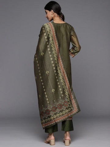 varanga-women-olive-printed-kurta-with-tonal-bottom-and-printed-dupatta