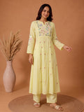 Yellow Embroidered Muslin Kurta Set With Dupatta .