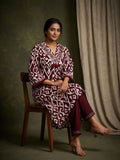 Varanga Women Ikat Printe Boho Flared Sleeve Kurta With Trouser