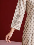 Womens Off-White & Taupe Floral Block Print Kurta Set