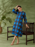 Indigo Polka Silk Women'S Long Dress