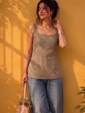 A Chic Sage Green Block-Print Tank Top