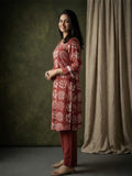 Varanga Women Printed Kurta With Lace Details On Neck And Cuff Paired With Solid Trousers