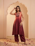 Embroidered Ombré Kurta with Wide-Leg Palazzos