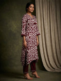 Varanga Women Ikat Printe Boho Flared Sleeve Kurta With Trouser