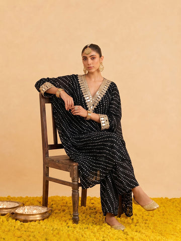 Midnight Bandhani Women Kaftan Set
