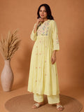 Yellow Embroidered Muslin Kurta Set With Dupatta .