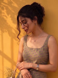 A Chic Sage Green Block-Print Tank Top