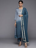 Varanga Women Grey Yoke Design Sequinned Kurta with Trousers & With Dupatta