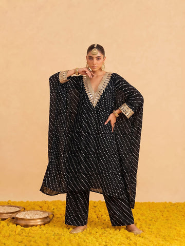 Midnight Bandhani Women Kaftan Set