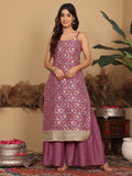 Varanga Women Pink Brocade Strap Sleeves Kurta With Sharara And Dupatta