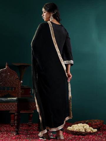 Varanga Women Black Mirror Embroidered Kurta Set