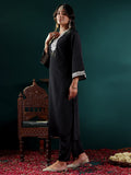 Varanga Women Black Mirror Embroidered Kurta Set