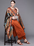 Varanga Women Rust Yoke Design Kurta with Trousers With Dupatta