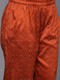 Varanga Women Rust Yoke Design Kurta with Trousers With Dupatta