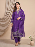 Kurta With Thread Embroidery And A V-Neck With Ankle-Length Trousers And An Embroidered Dupatta