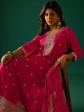 Gracefully Crafted In Rich Vichitra Fabric With Zari Embroidery, This Elegant 3-Piece Anarkali Set Blends Festive Charm With Timeless Style
