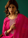 Gracefully Crafted In Rich Vichitra Fabric With Zari Embroidery, This Elegant 3-Piece Anarkali Set Blends Festive Charm With Timeless Style