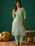 Zari-Embroidered Kurta Paired With Solid Trousers And A Tonal Dupatta