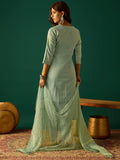 Zari-Embroidered Kurta Paired With Solid Trousers And A Tonal Dupatta