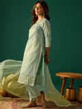 Zari-Embroidered Kurta Paired With Solid Trousers And A Tonal Dupatta