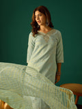 Zari-Embroidered Kurta Paired With Solid Trousers And A Tonal Dupatta