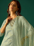 Zari-Embroidered Kurta Paired With Solid Trousers And A Tonal Dupatta