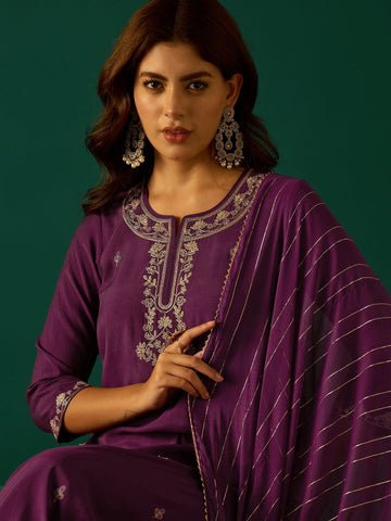 Kurta With Zari Embroidery, Teamed With Trousers And Paired With Dupatta Featuring Lace Detailing