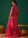 Kurta With Zari-Embroidered Yoke, Paired With Trousers And A Solid Lace-Detailed Dupatta