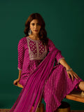Bandhani-Printed Anarkali With Zari-Embroidered Yoke, Paired With Solid Trousers And Dupatta