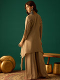 C Cut Kurta-Trouser Set Featuring Delicate Thread And Bead Embroidery, Paired With Flared Solid Trousers For A Chic And Comfortable Ethnic Ensemble