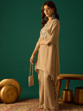 C Cut Kurta-Trouser Set Featuring Delicate Thread And Bead Embroidery, Paired With Flared Solid Trousers For A Chic And Comfortable Ethnic Ensemble