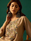 C Cut Kurta-Trouser Set Featuring Delicate Thread And Bead Embroidery, Paired With Flared Solid Trousers For A Chic And Comfortable Ethnic Ensemble